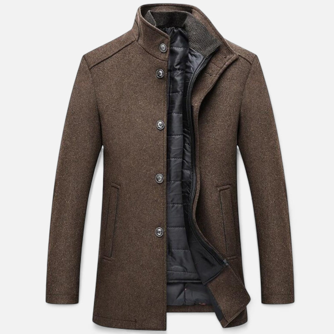 Camden & Row | Men’s Long Wool Overcoat with Vest Panel-Coats Men-Camden and Row-Camel-M-Camden and Row