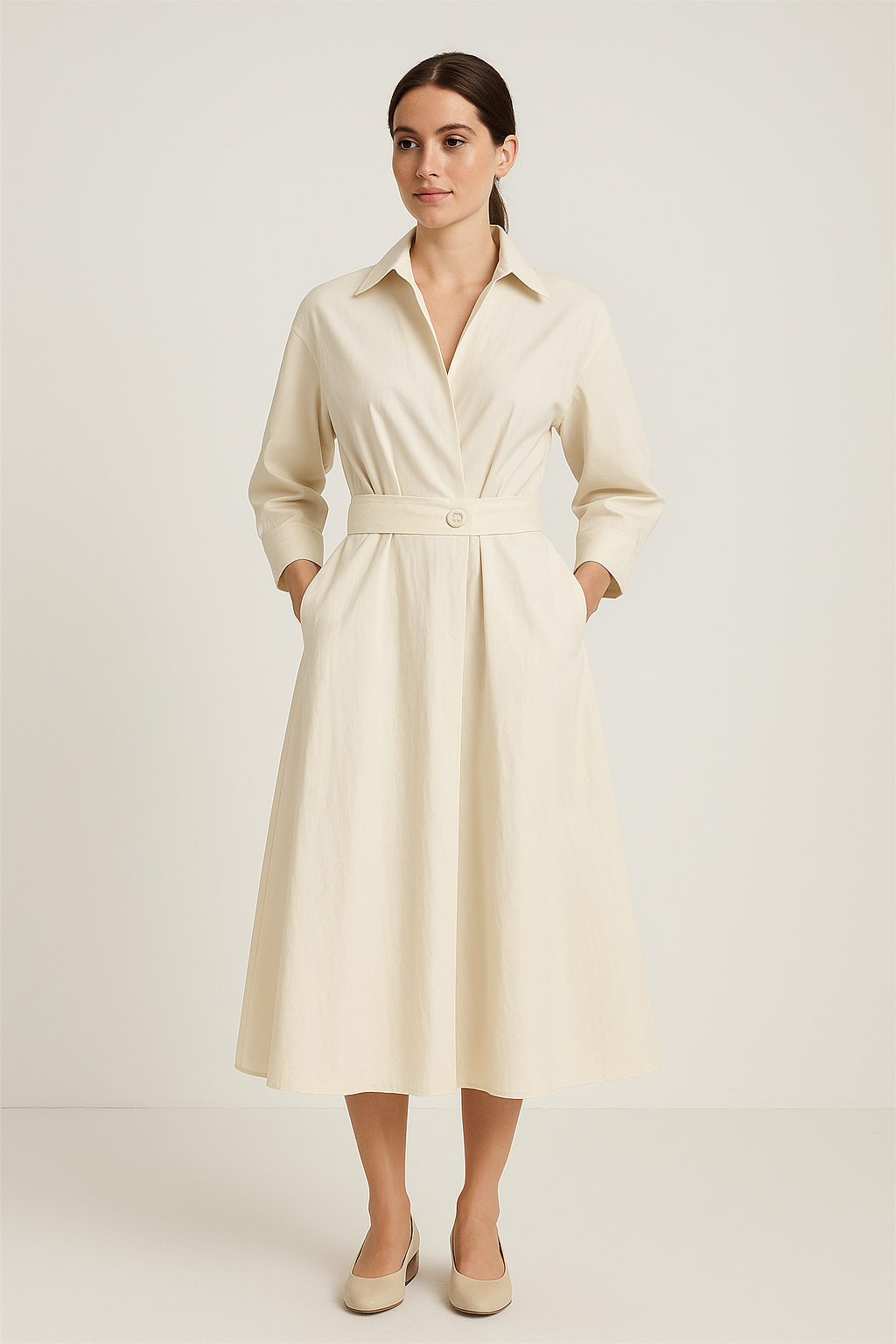 Sarah Women's Cotton Style Shirt Dress-Dresses-Arden & Row-Beige-S-Camden and Row