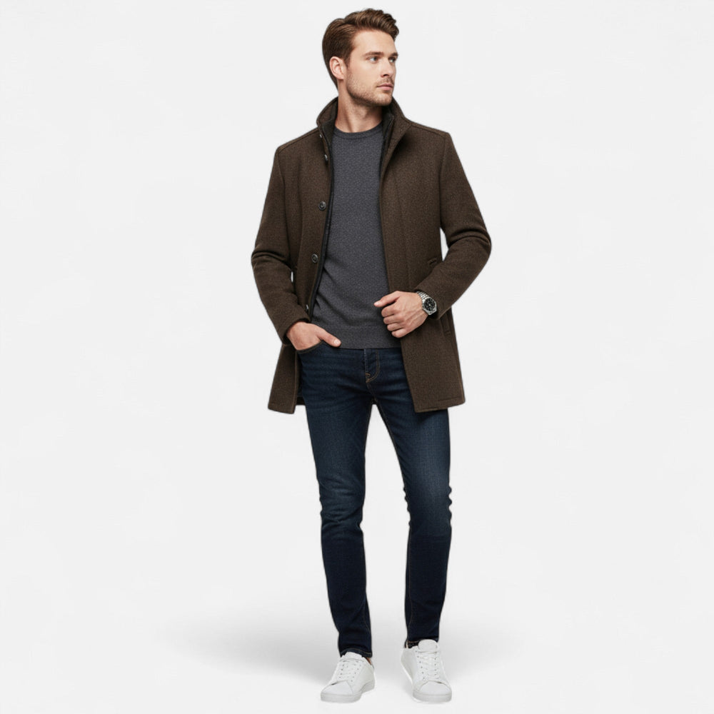 Camden & Row | Men’s Long Wool Overcoat with Vest Panel-Coats Men-Camden and Row-Camden and Row