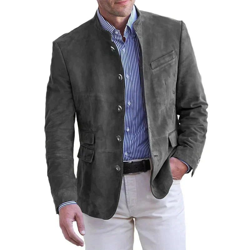 Men's Suede Blazer - Mandarin Collar & Slim Fit-Blazer-Camden and Row-Grey - SOLD OUT-S-Camden and Row